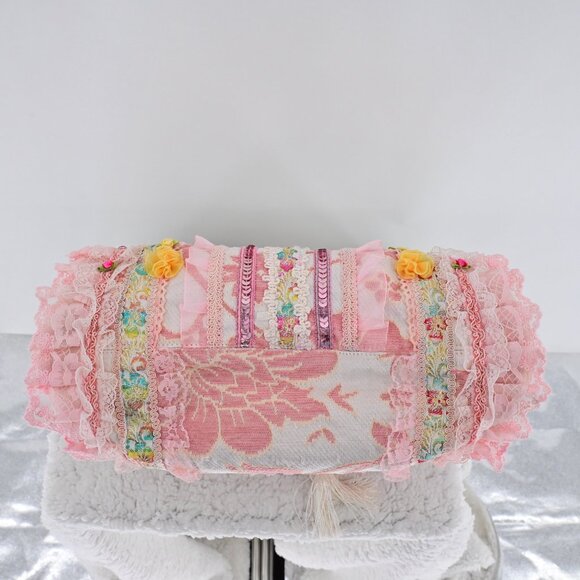 Vintage Boho Lace Floral Embellished Kiss Lock Purse Fairy Whimsical Shabby Chic - Picture 11 of 15